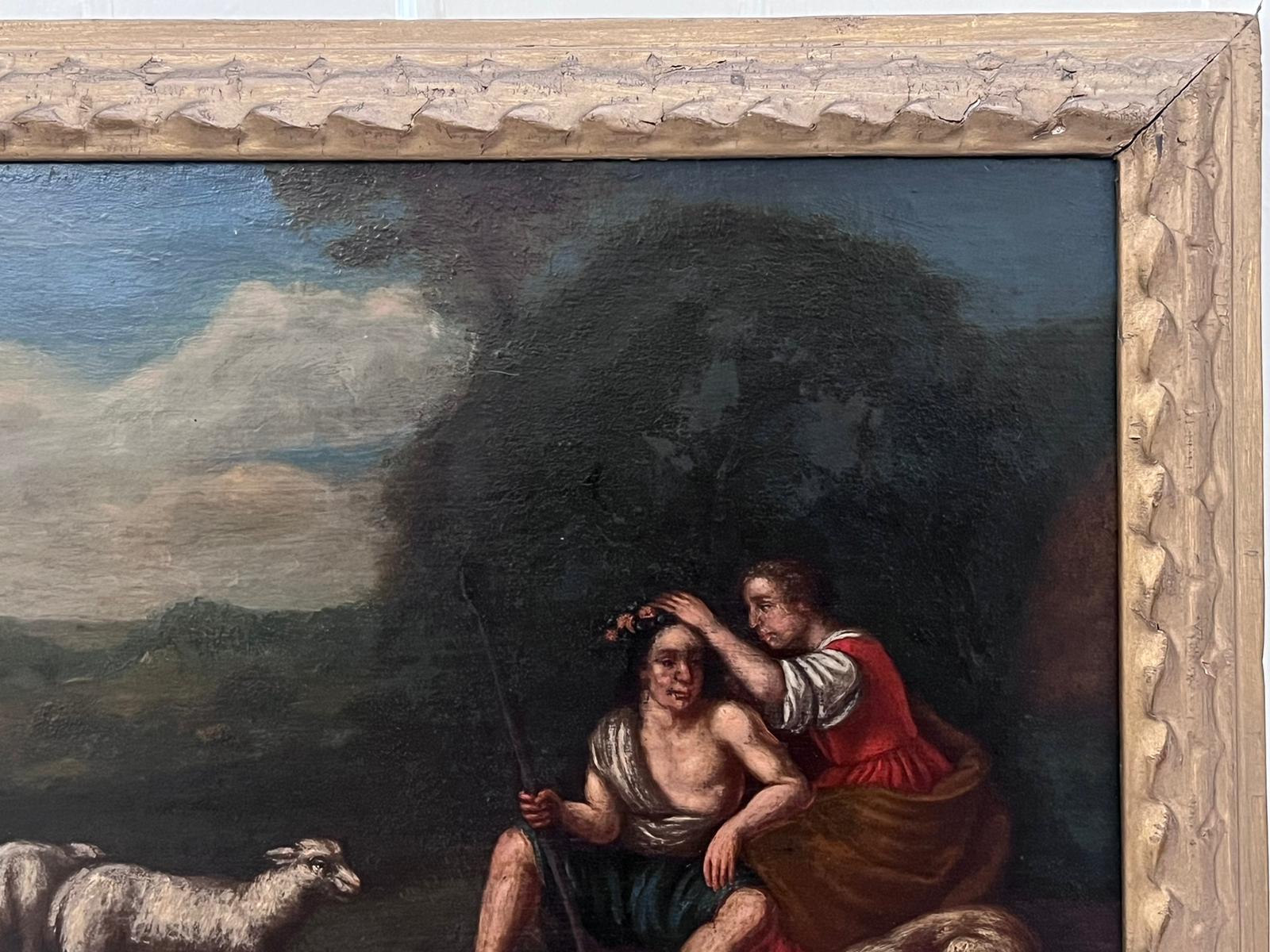 Pastori nei campi con pecore Paesaggio classico del XVIII secolo Pittura a olio 2