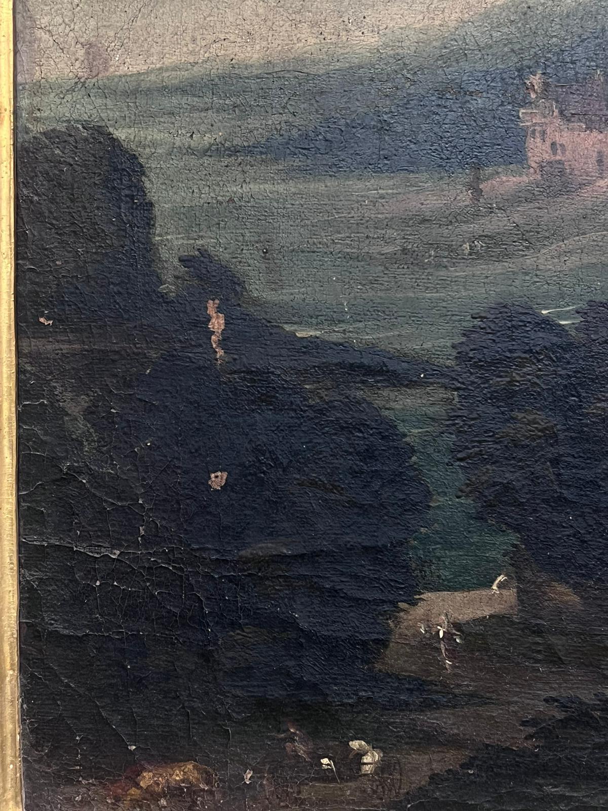 La huida a Egipto Pintura al óleo de un viejo maestro italiano del siglo XVIII - para restaurar - Figurative Painting Negro de 18th Century Italian Old Master
