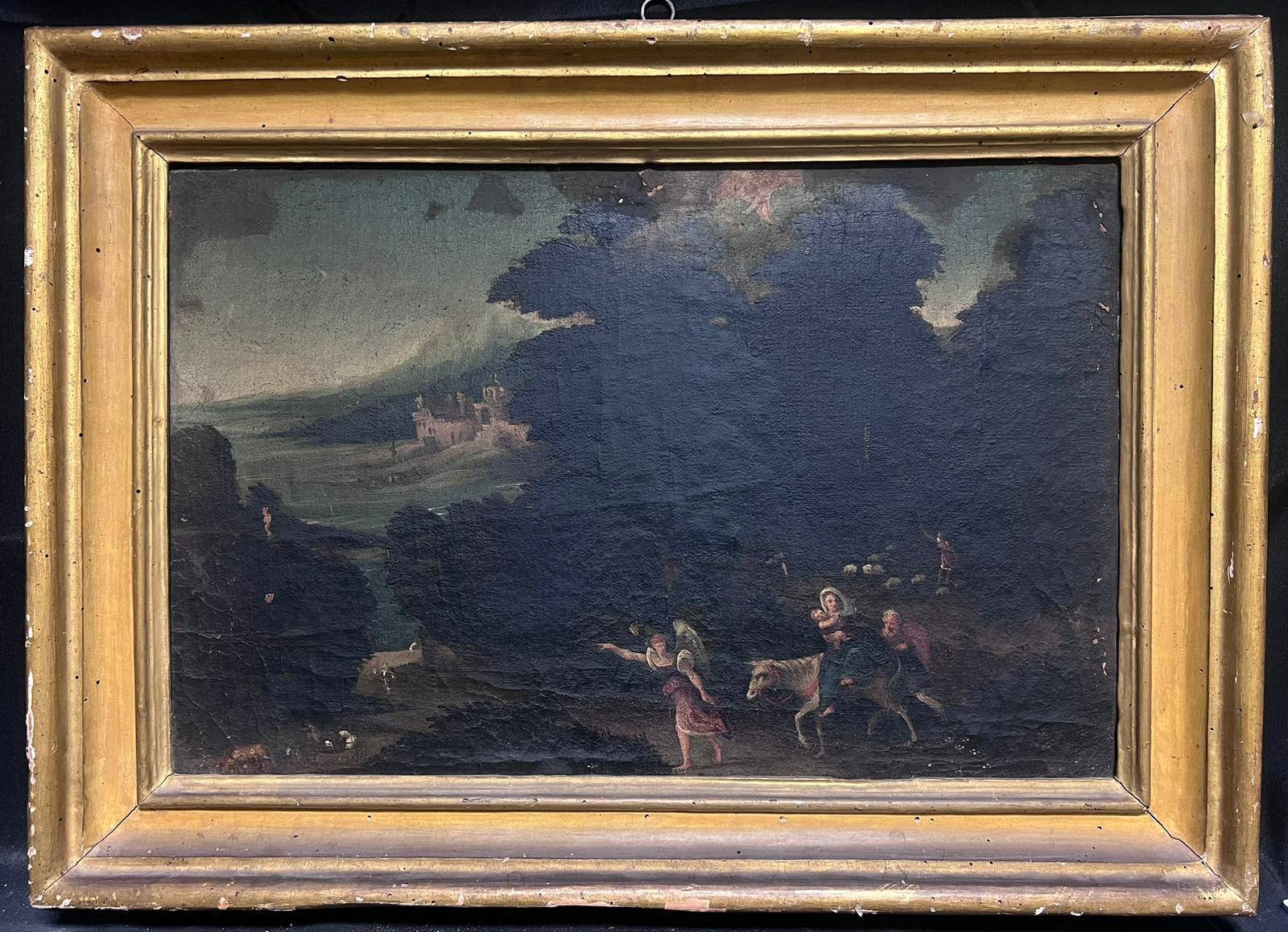 The Flight to Egypt
Italian School, 18th century 
oil on canvas, framed
framed: 19.75 x 27 inches
canvas: 13.5 x 21 inches
provenance: private collection, France
condition: the painting requires restoration and is very tatty, though can fairly be