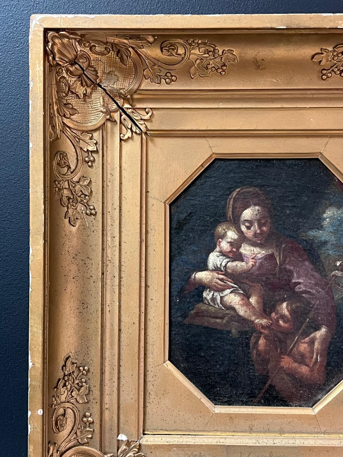 La Virgen con Cristo Niño y St. John Fino Viejo Maestro Italiano del Siglo XVIII en venta 1