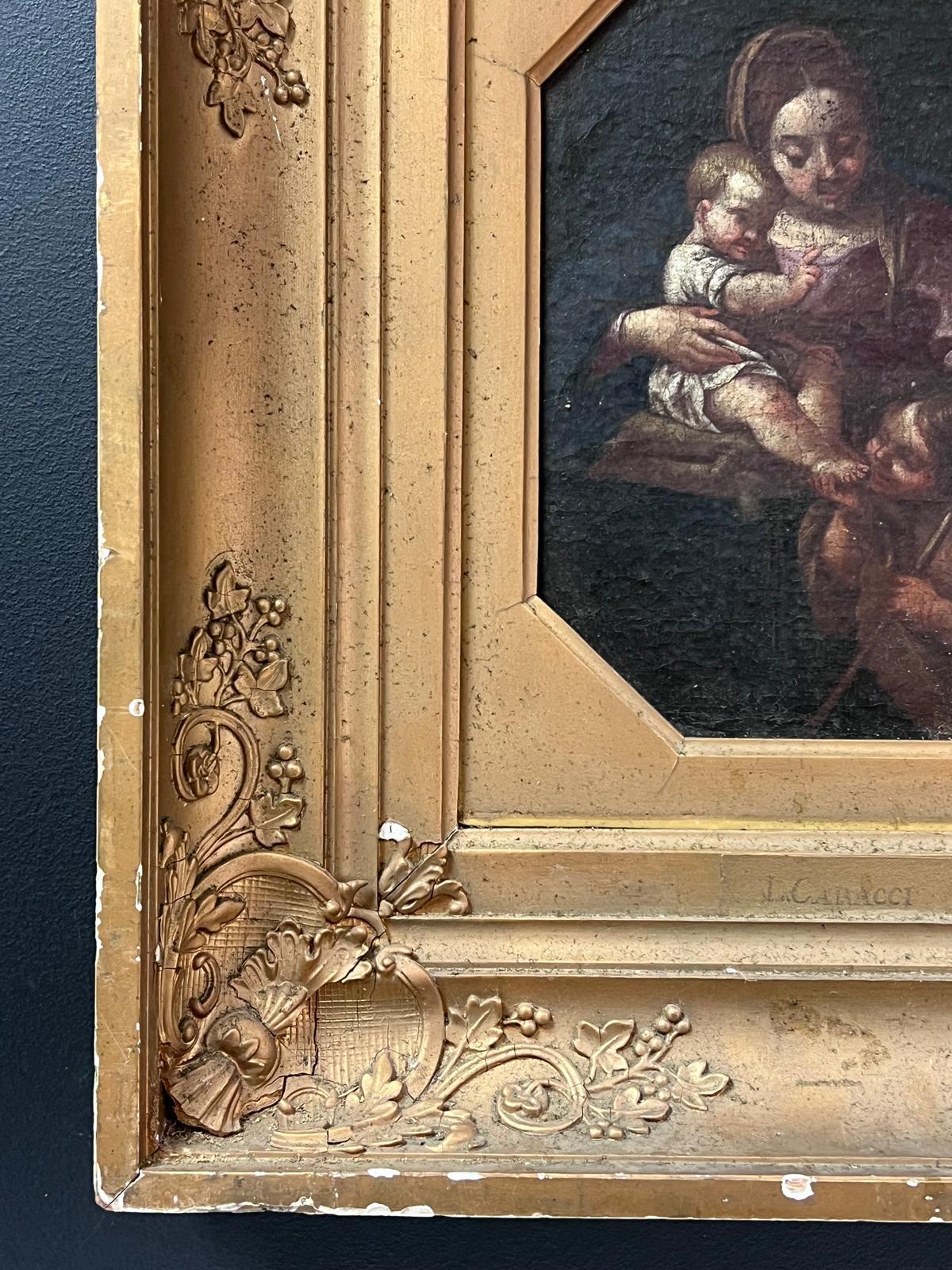 La Virgen con Cristo Niño y St. John Fino Viejo Maestro Italiano del Siglo XVIII en venta 2