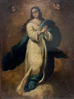 Huge Italian Old Master Assumption of the Virgin Oil Painting after Murillo
