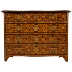 Cassettiera in legno d'ulivo intarsiato del XVIII secolo, Italia