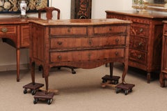 18th Century Italian Olive Wood Serpentine Commode with 4 Drawers & Crossbanding