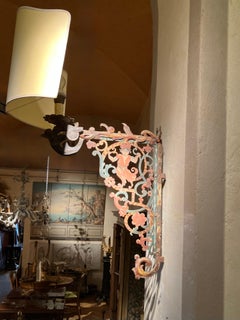 18th Century Italian Openwork Iron Wall Sconces Tuscan Polychrome Bracket Lights