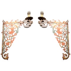 18th Century Italian Openwork Iron Wall Sconces Tuscan Polychrome Bracket Lights