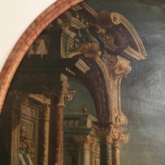 18th Century Italian Oval Oil on Canvas Painting with Urban View
