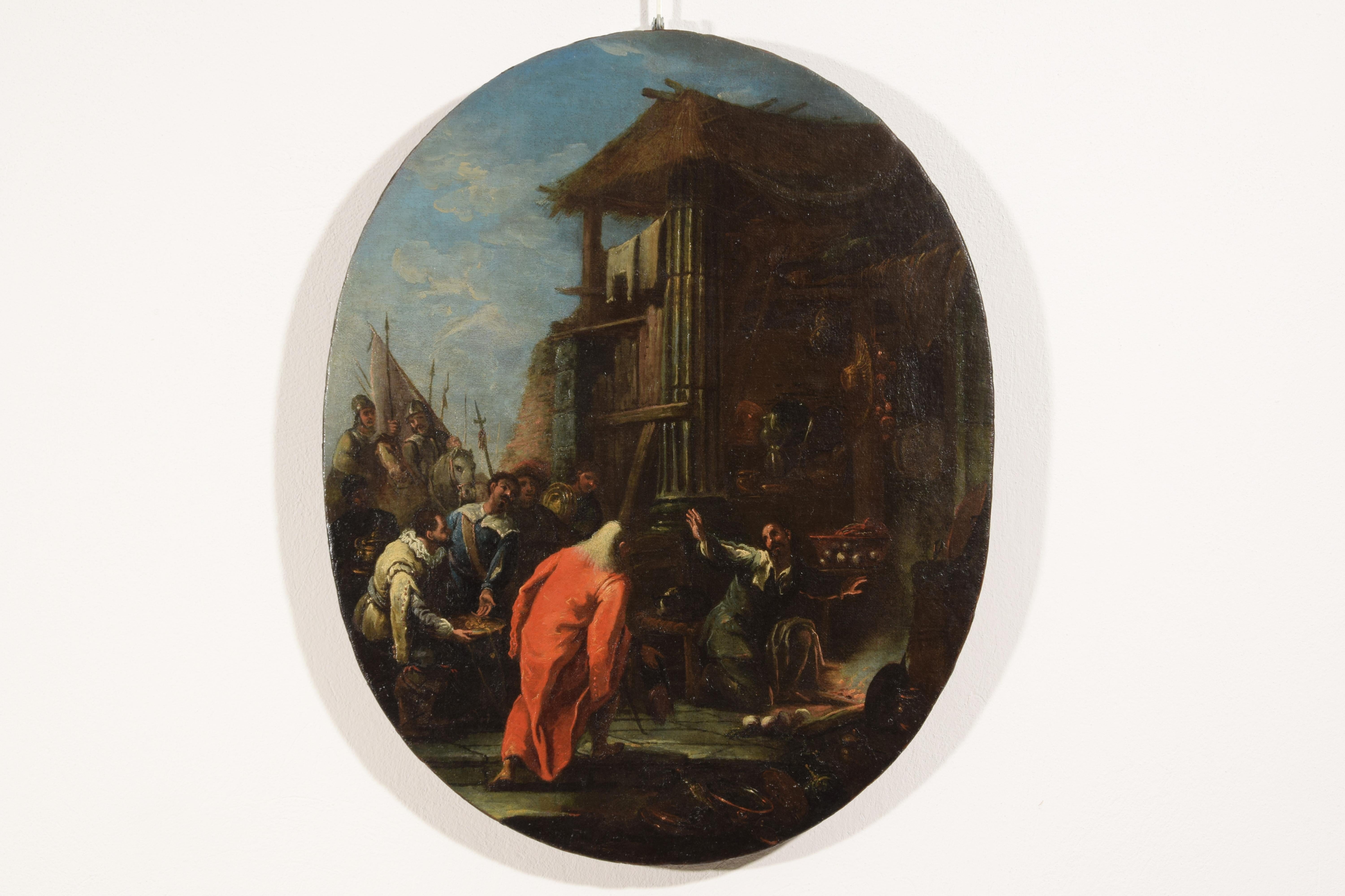 Baroque Peinture ovale italienne du 18ème siècle de Pietro D Ollivero avec sujet historique en vente