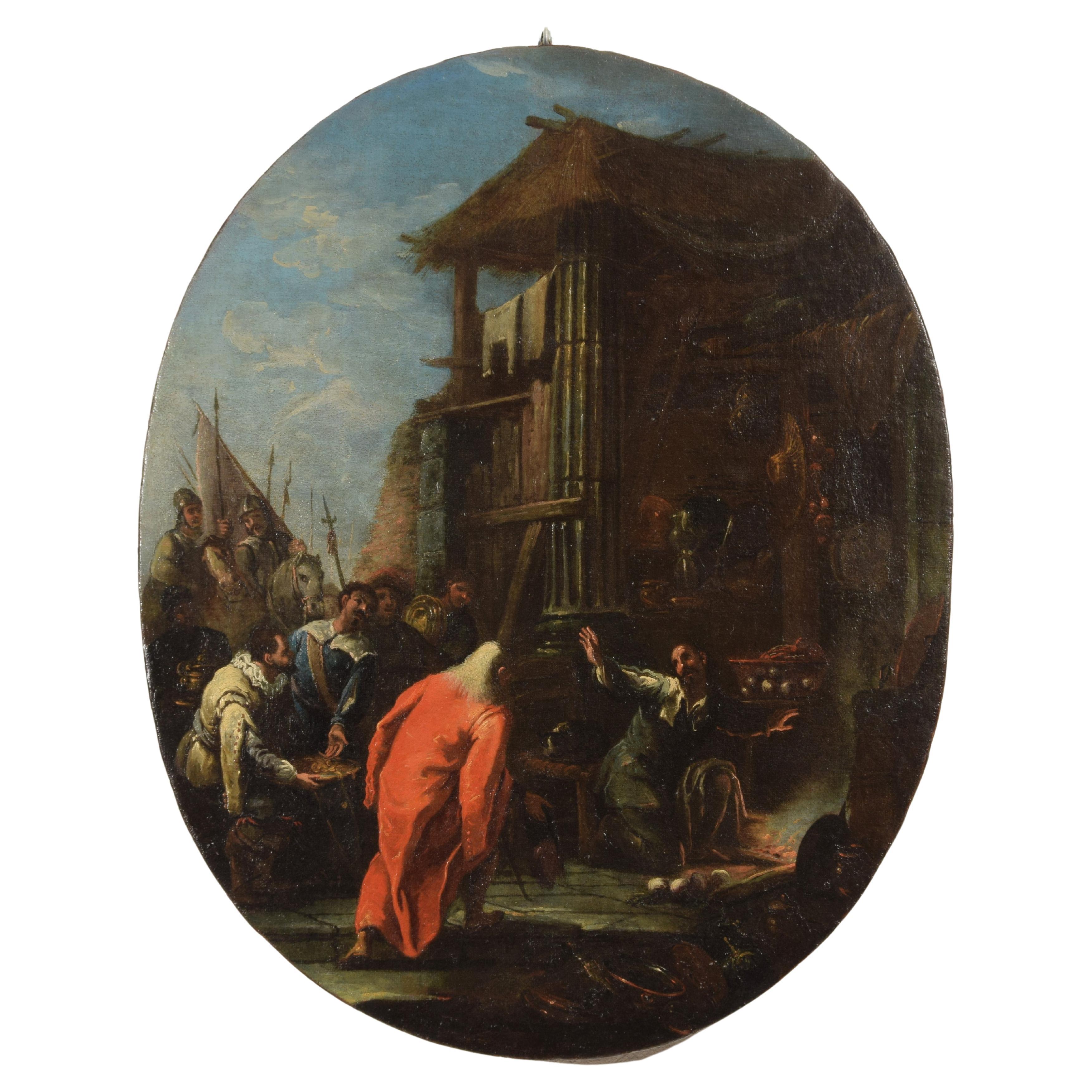 Peinture ovale italienne du 18ème siècle de Pietro D Ollivero avec sujet historique en vente