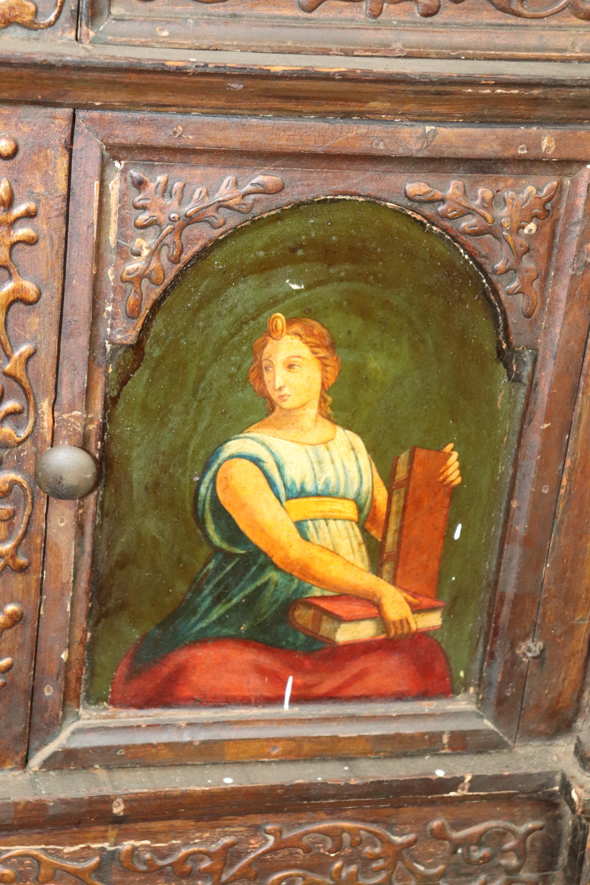 Neoclassical 18th Century Italian Paint Decorated Figural Reliquary or Collector's Cabinet 