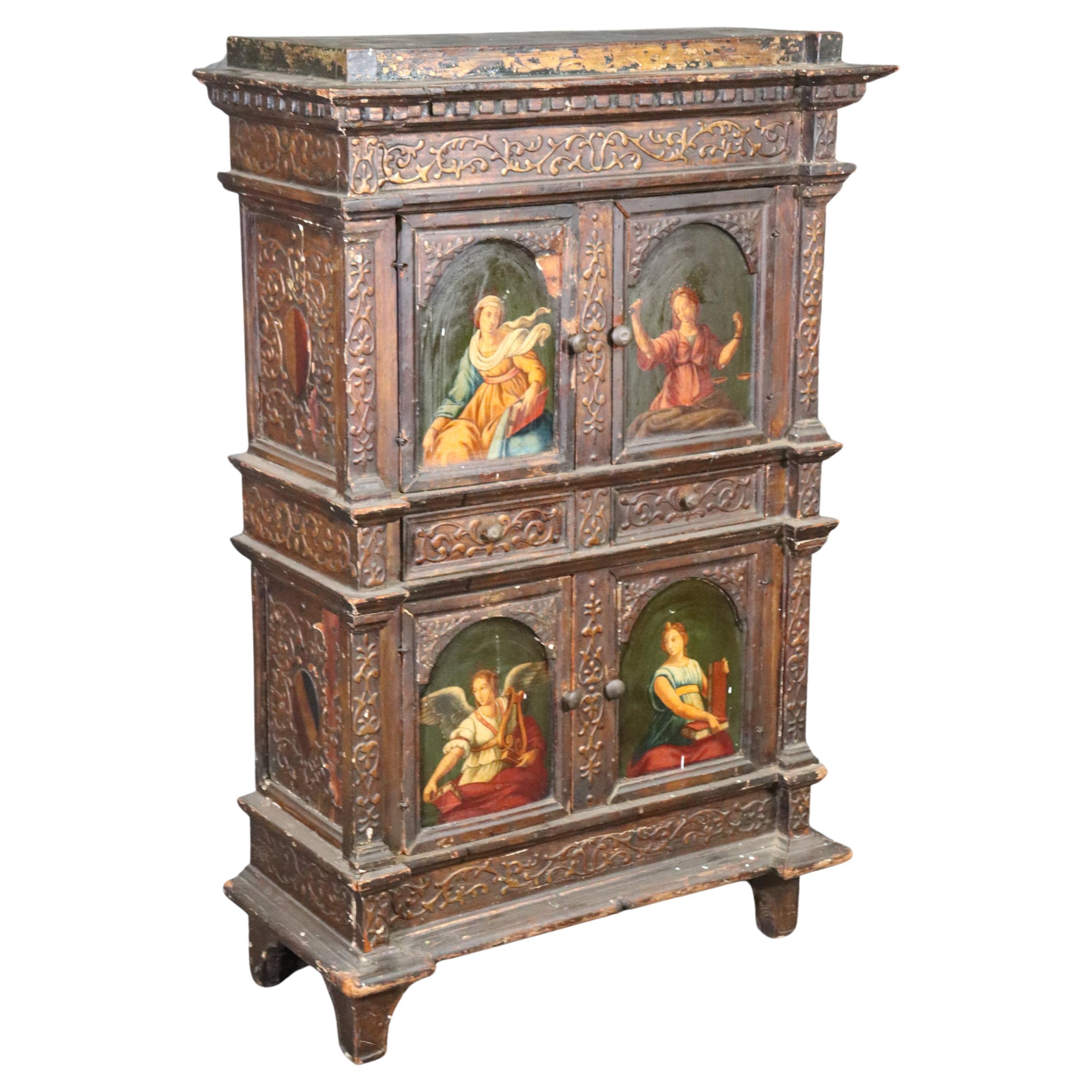 18th Century Italian Paint Decorated Figural Reliquary or Collector's Cabinet 