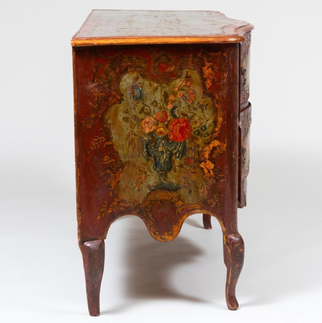 Rococo 18th Century Italian Painted Bombe Commode ca. 1770 For Sale