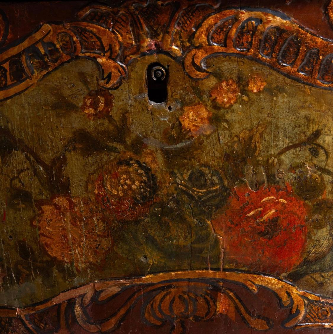 Brass 18th Century Italian Painted Bombe Commode ca. 1770 For Sale