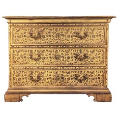 18th Century Italian Painted Foliate Decoration Bronze-Mounted Chest of Drawers