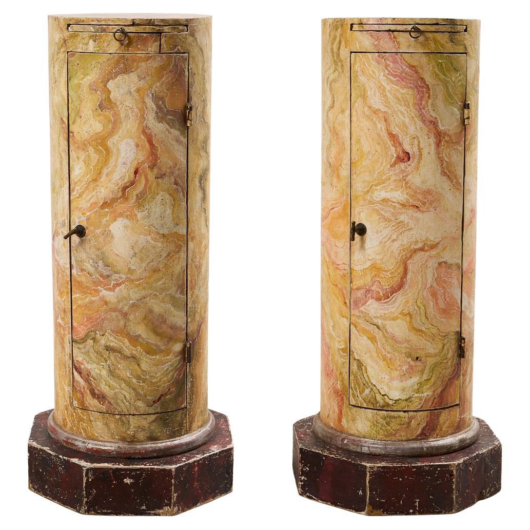 18th Century Italian Painted Pedestal Cabinets, Pair