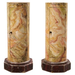 Antique 18th Century Italian Painted Pedestal Cabinets, Pair