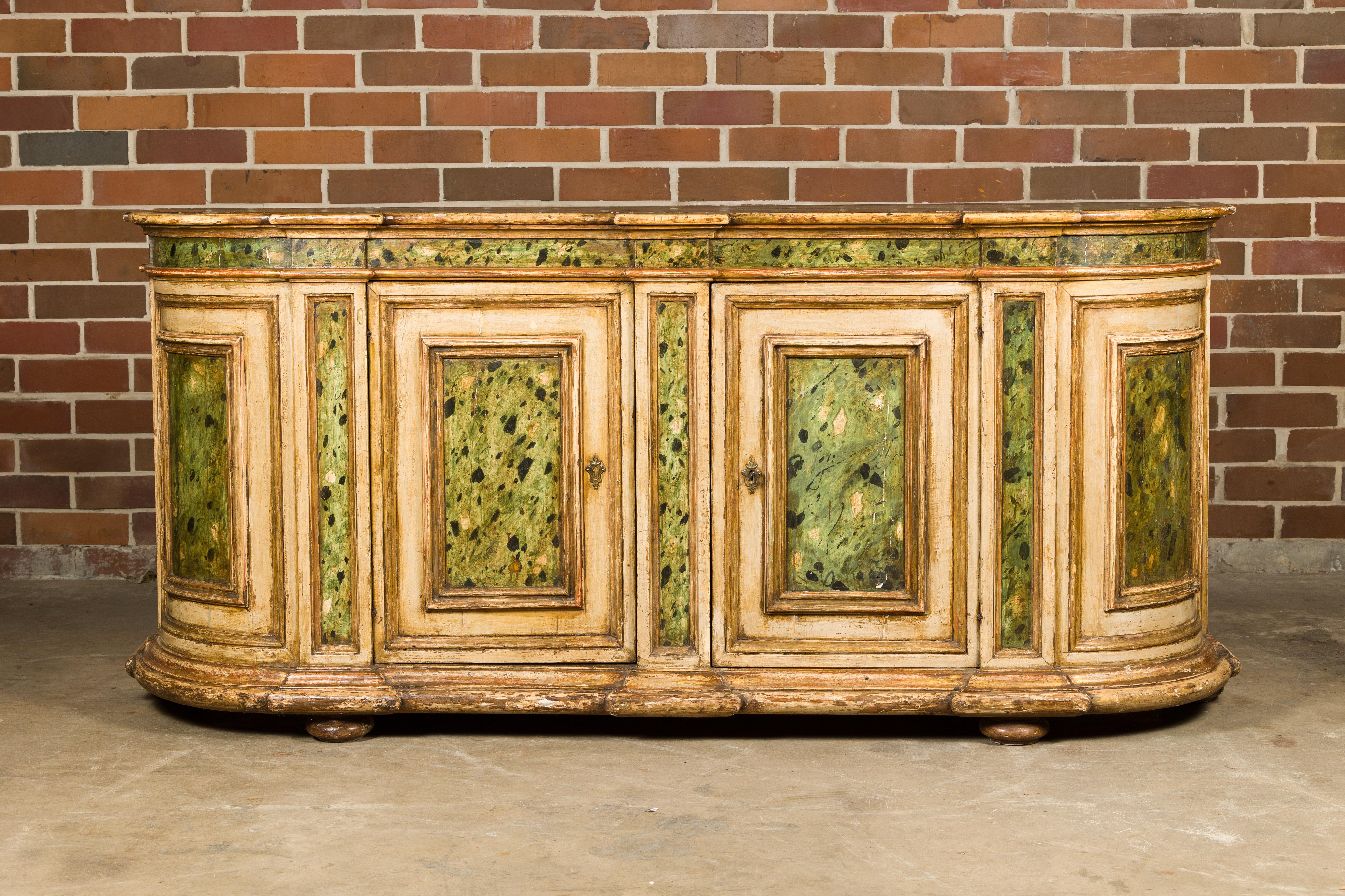 18th Century Italian Painted Sideboard with Two Doors and Rounded Corners For Sale 5