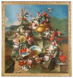 XVIIIe siècle, peinture italienne avec nature morte par Francesco Lavagna