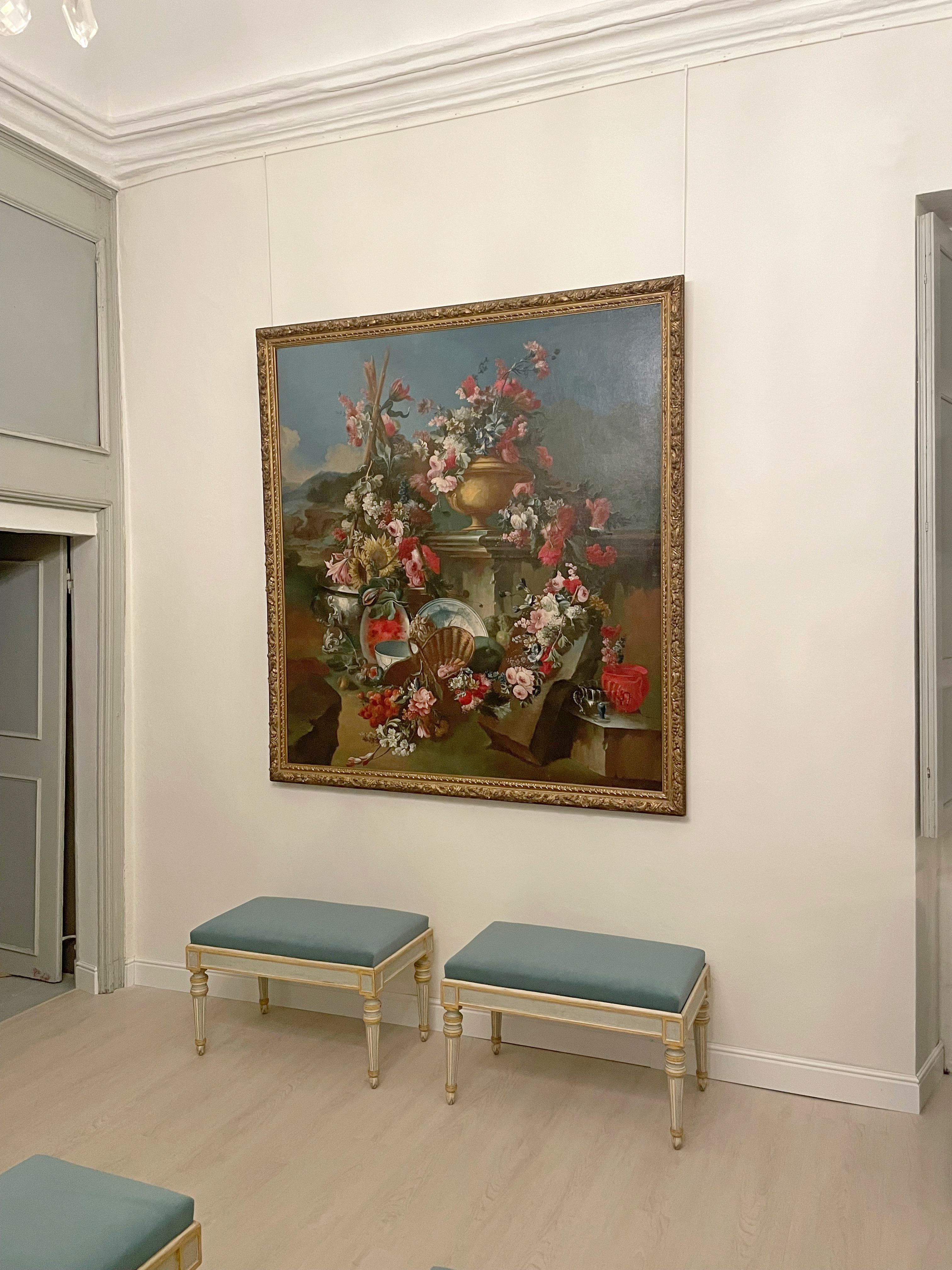 Hand-Painted 18th Century, Italian Painted with Still Life by Francesco Lavagna For Sale
