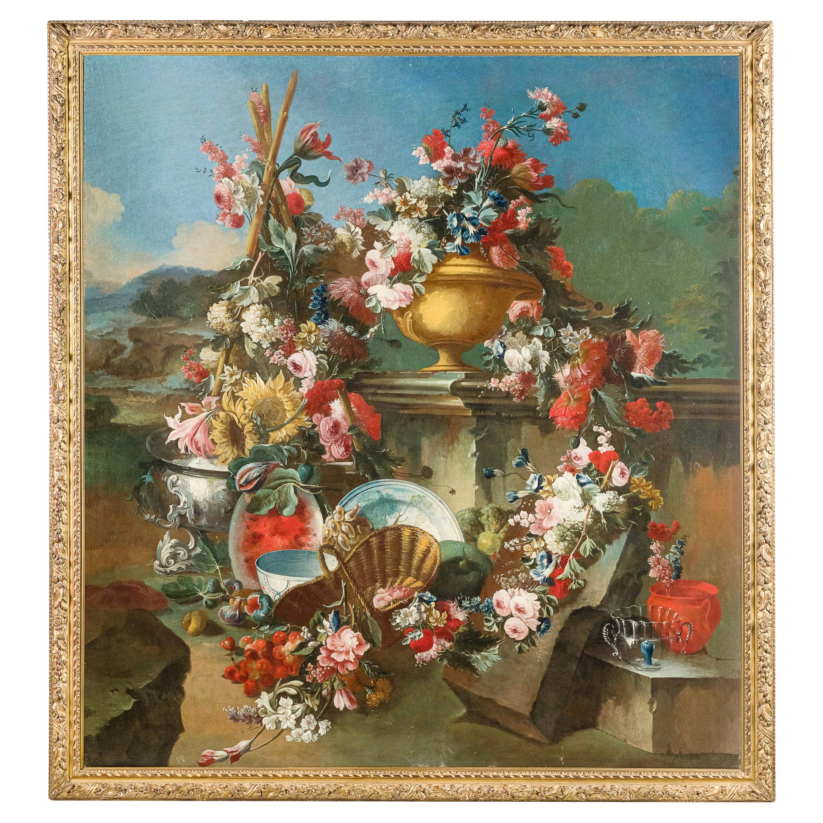 XVIIIe siècle, peinture italienne avec nature morte par Francesco Lavagna