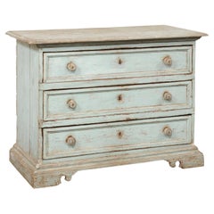 Antique 18th Century Italian Painted Wood Chest, Pale Cyan Color