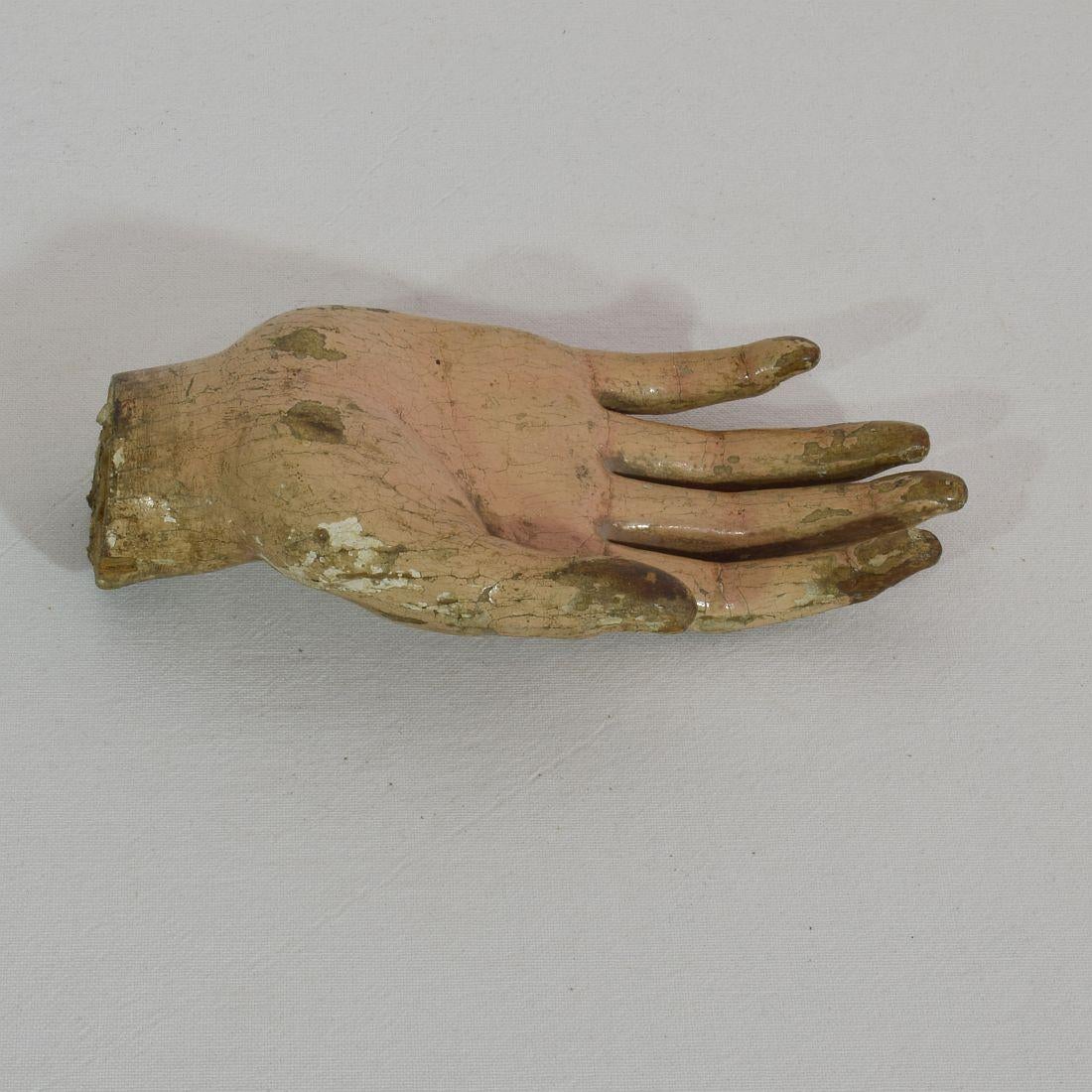 18th Century Italian Painted Wooden Hand of a Saint 4