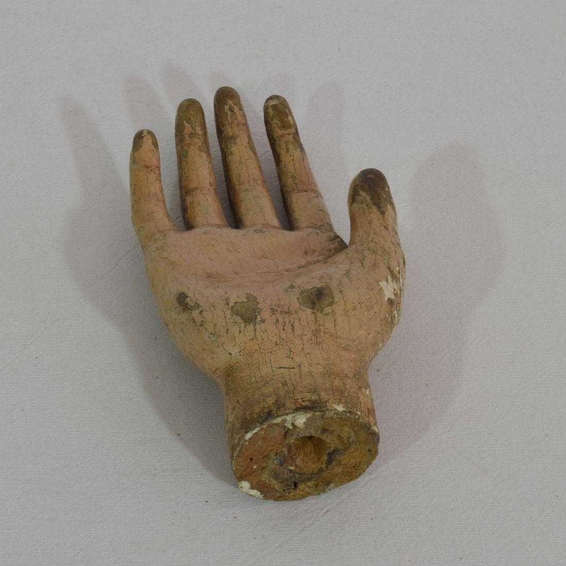 18th Century Italian Painted Wooden Hand of a Saint 5
