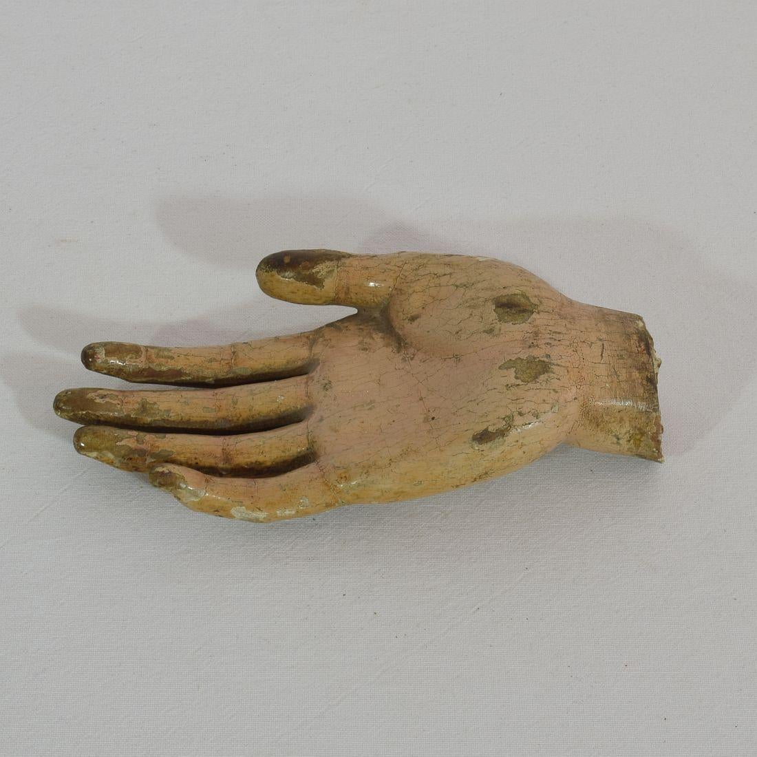 18th Century Italian Painted Wooden Hand of a Saint 6