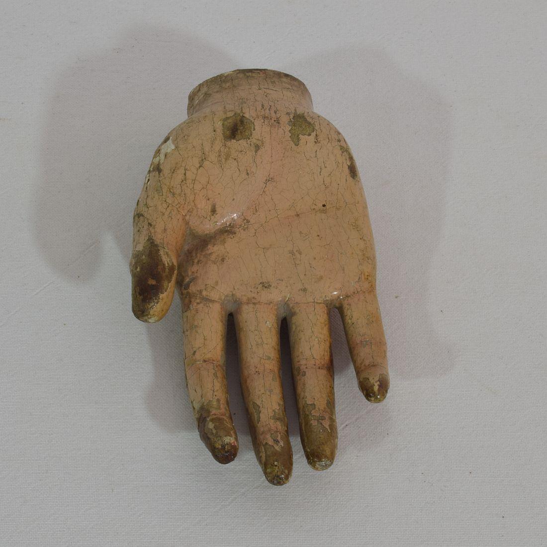 18th Century Italian Painted Wooden Hand of a Saint 7