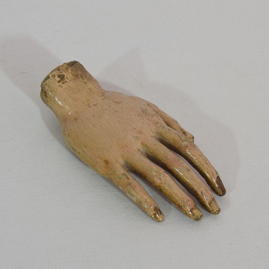 Hand-Carved 18th Century Italian Painted Wooden Hand of a Saint