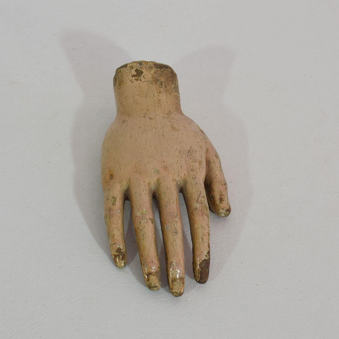 18th Century and Earlier 18th Century Italian Painted Wooden Hand of a Saint