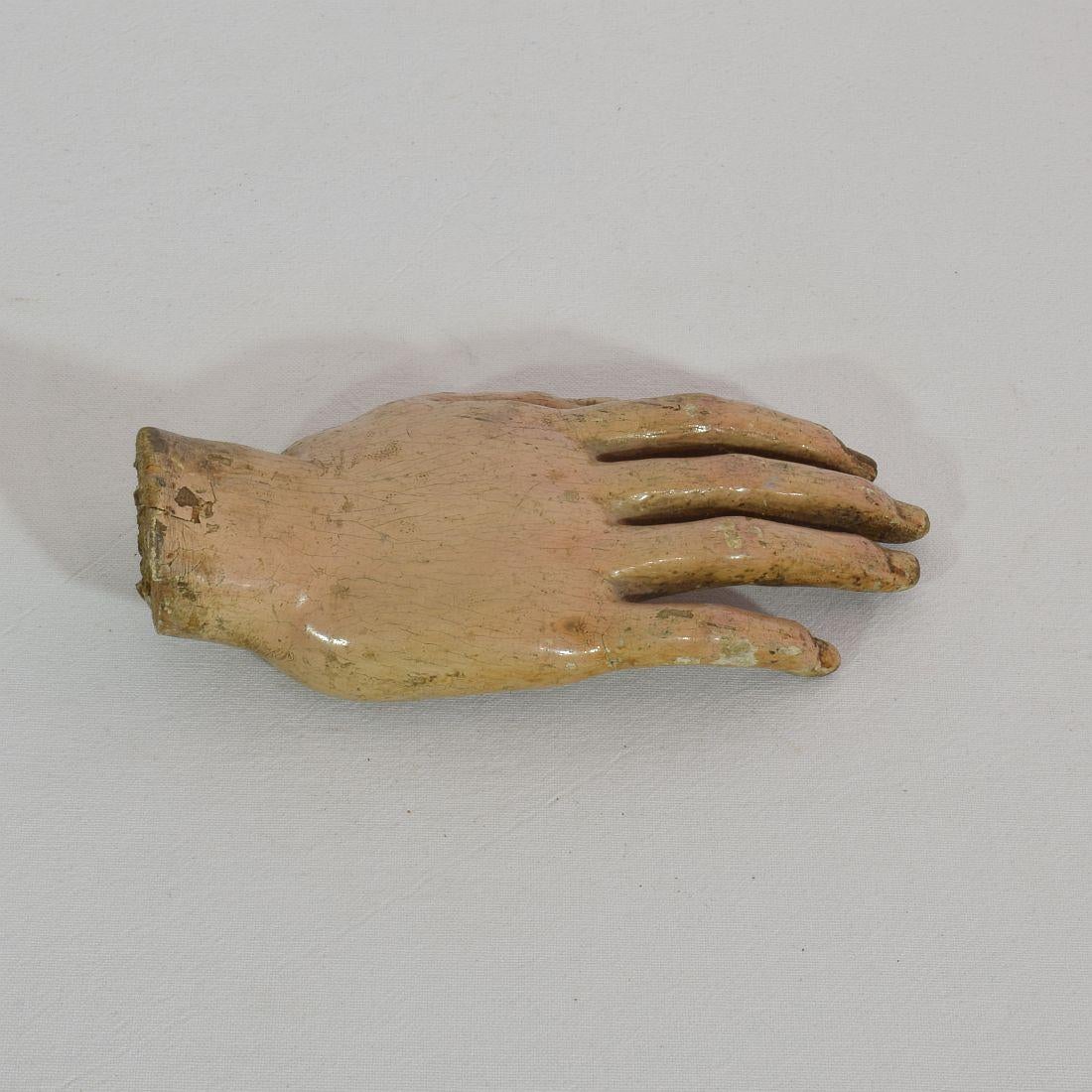 18th Century Italian Painted Wooden Hand of a Saint 1