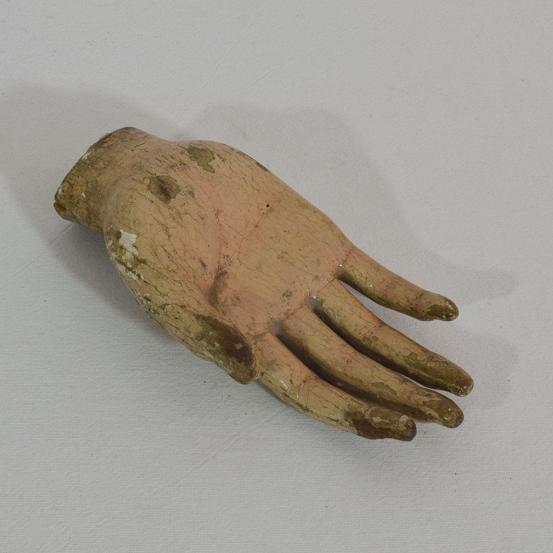 18th Century Italian Painted Wooden Hand of a Saint 3
