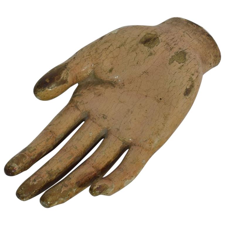 18th Century Italian Painted Wooden Hand of a Saint
