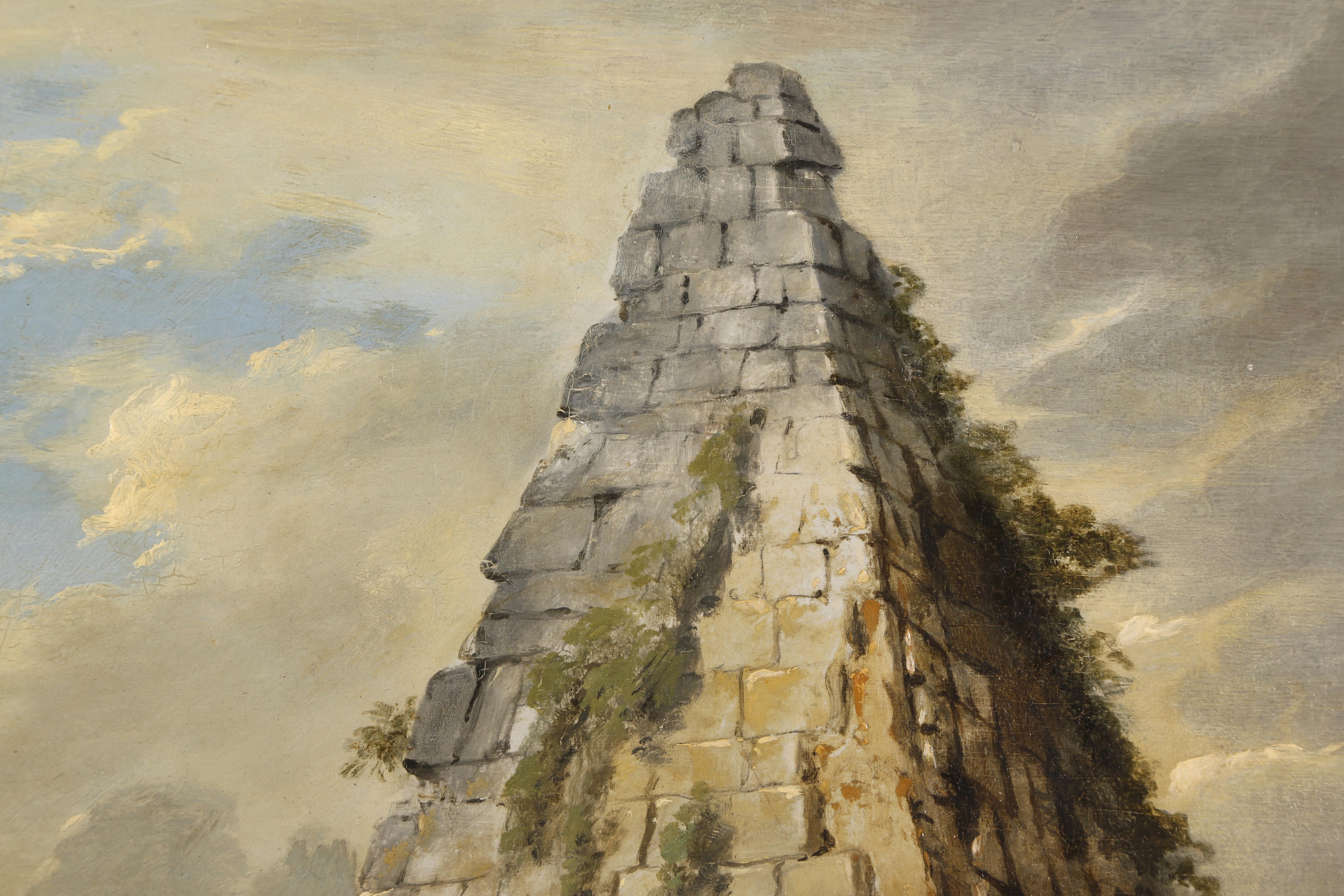 Italienisches architektonisches Gemälde Capriccio mit Caio Cestio Pyramide, nach Panini (19. Jahrhundert) im Angebot