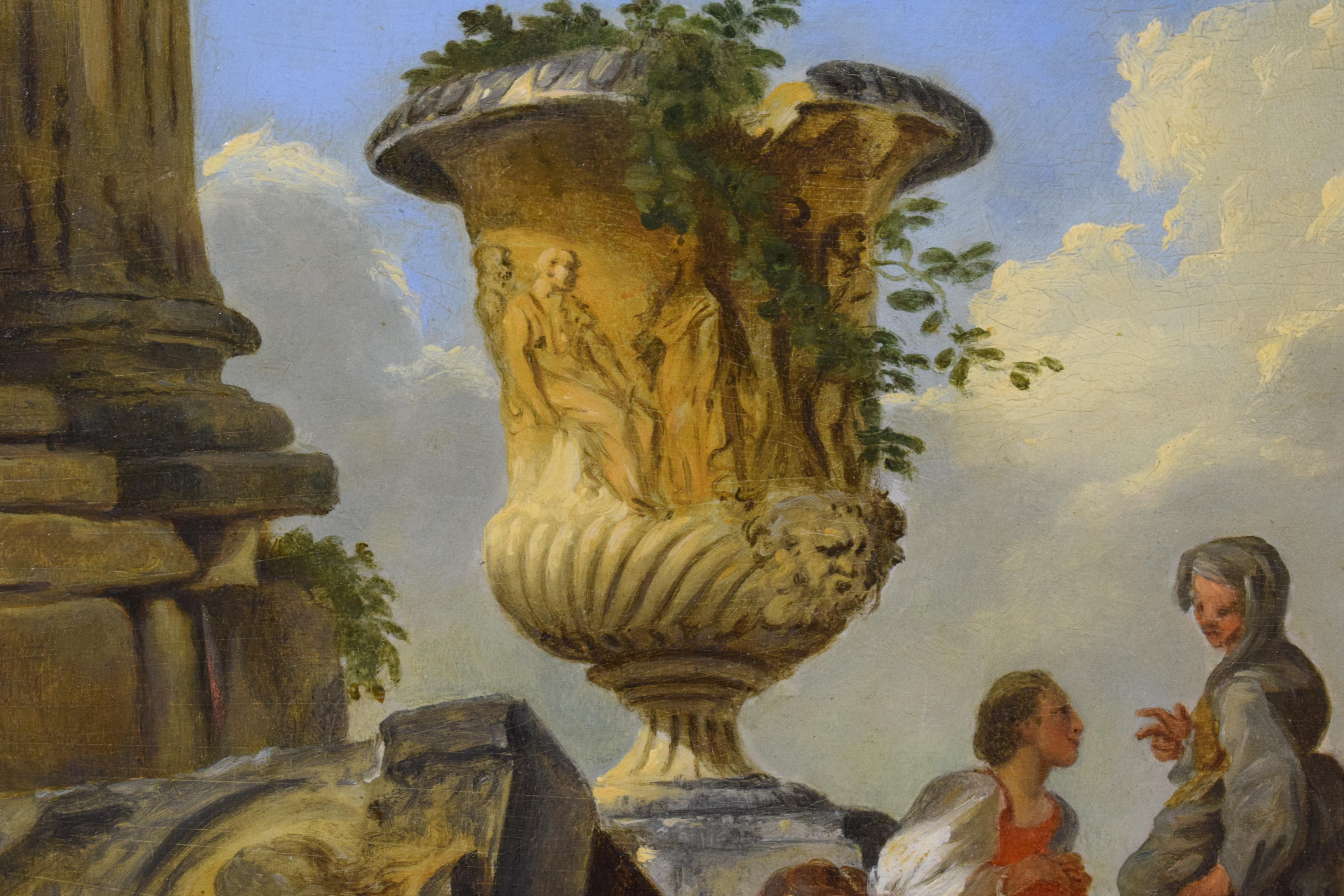 Italienisches architektonisches Gemälde Capriccio mit Caio Cestio Pyramide, nach Panini im Angebot 1