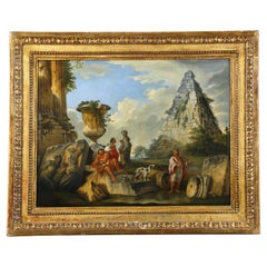 Italian Painting Architectural Capriccio with Caio Cestio Pyramid after Panini