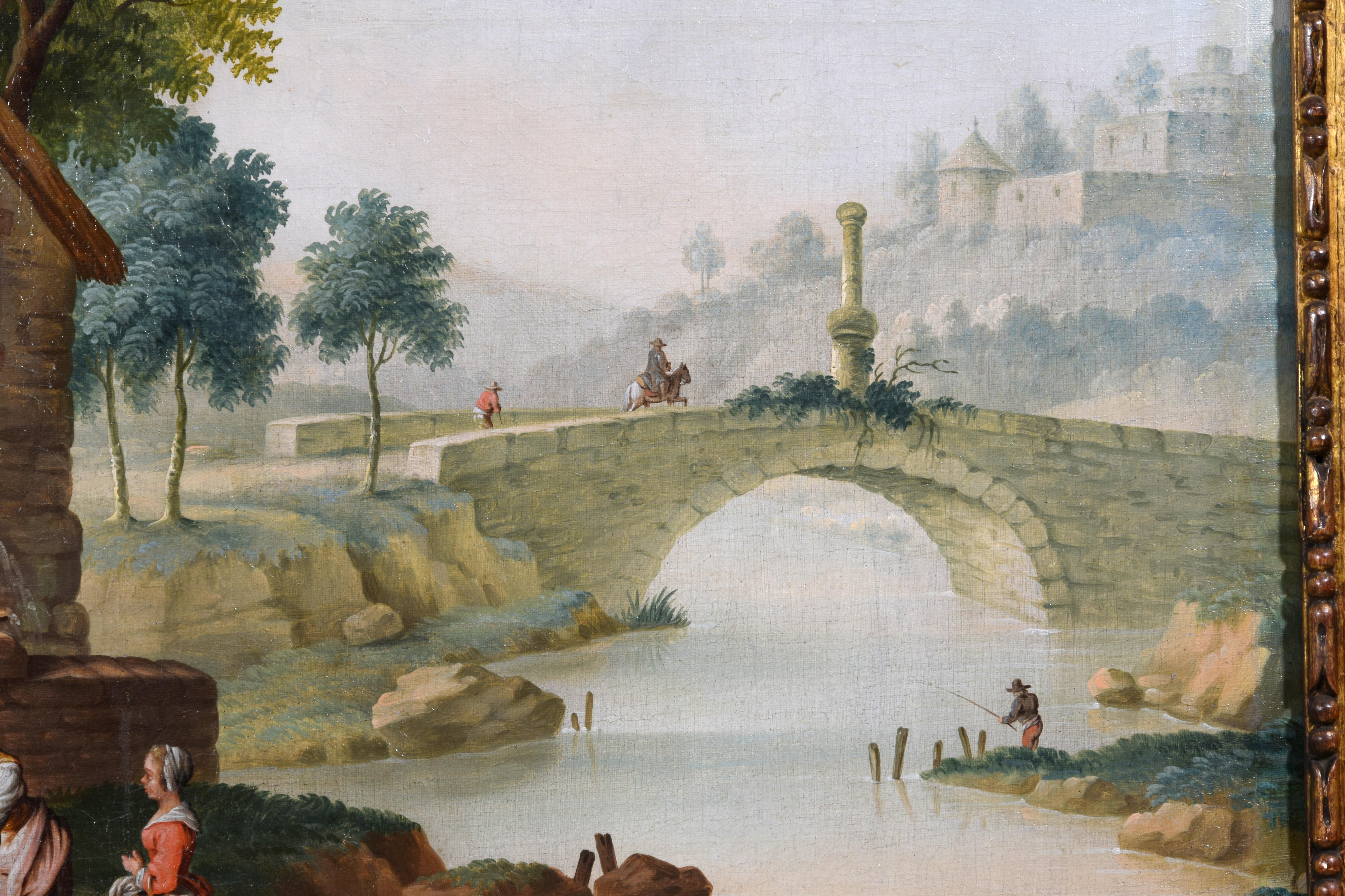 Italienisches Gemälde aus dem 18. Jahrhundert mit Landschaftsdarstellung mit Wassermühle und Schriftzeichen im Angebot 6