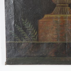 18th Century Italian Painting of Country Flowers in a Blue and Gilt Handled Medi