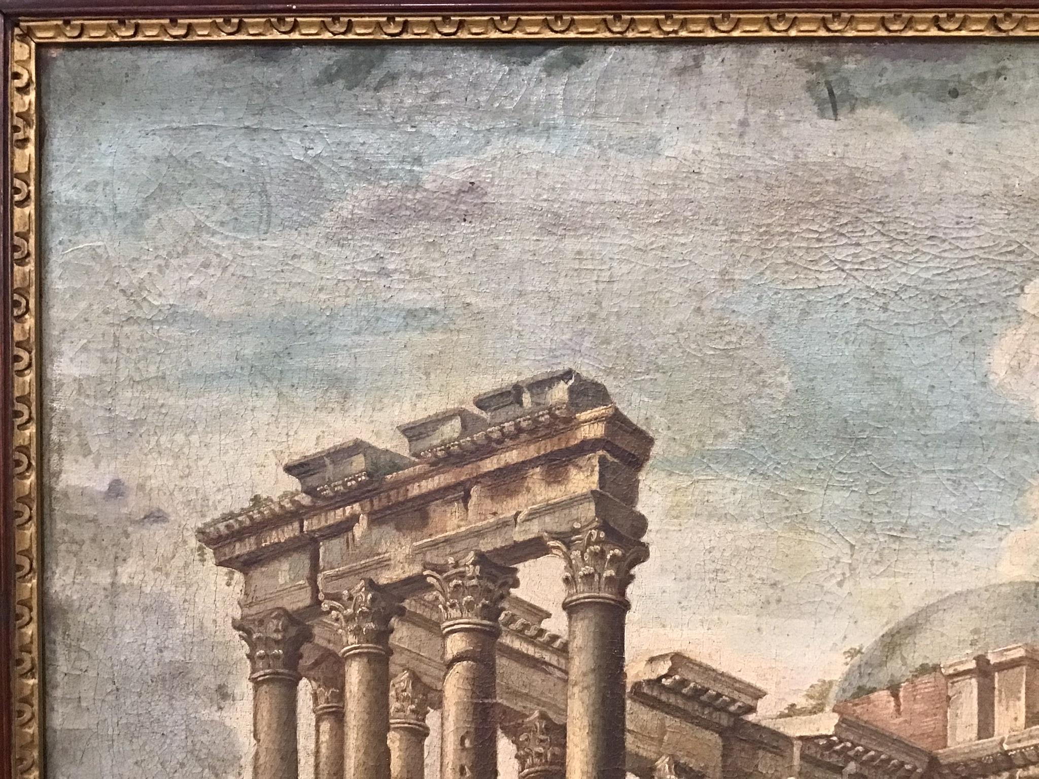 Baroque 18th Century Italian Painting of Landscapes with Classical Ruins