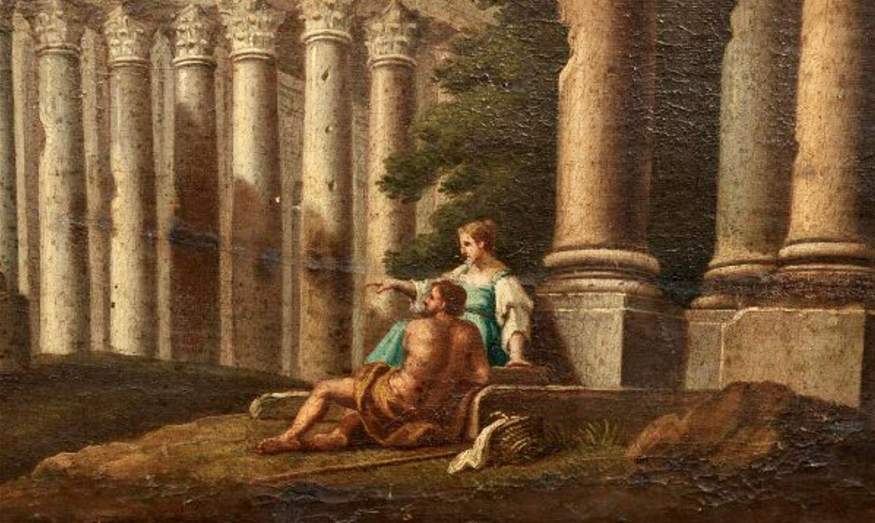 18th Century and Earlier 18th Century Italian Painting of Landscapes with Classical Ruins