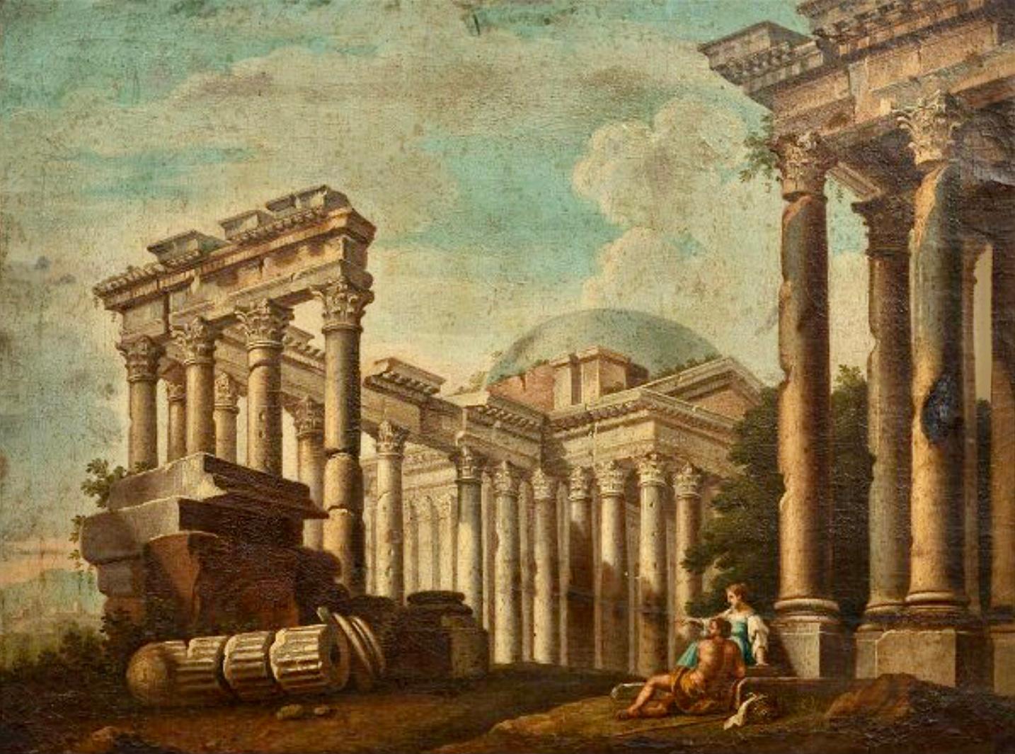 18th Century Italian Painting of Landscapes with Classical Ruins 1