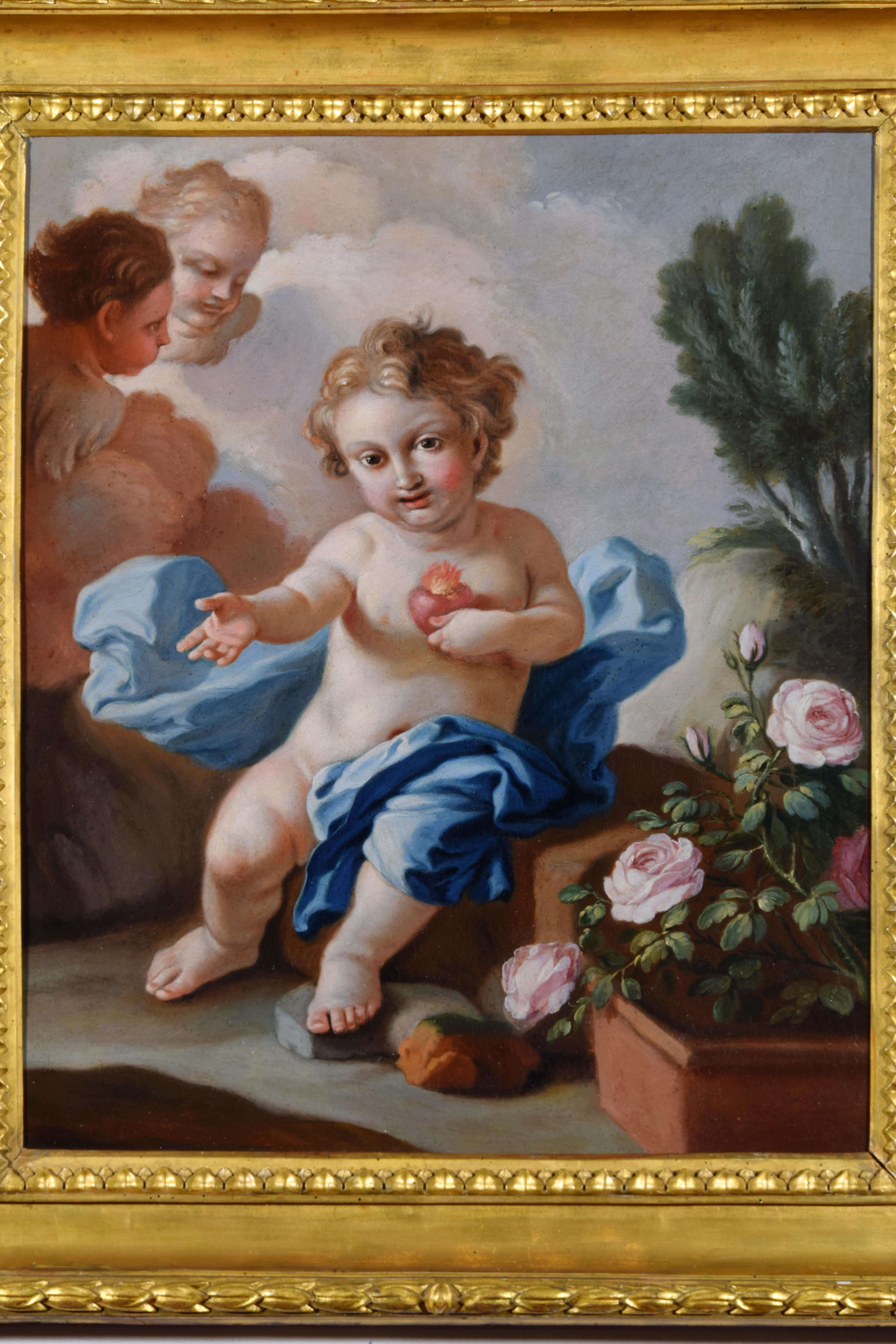 18th Century, Italian painting with Sacred Heart of the Child Jesus by Pietro Ba For Sale 2