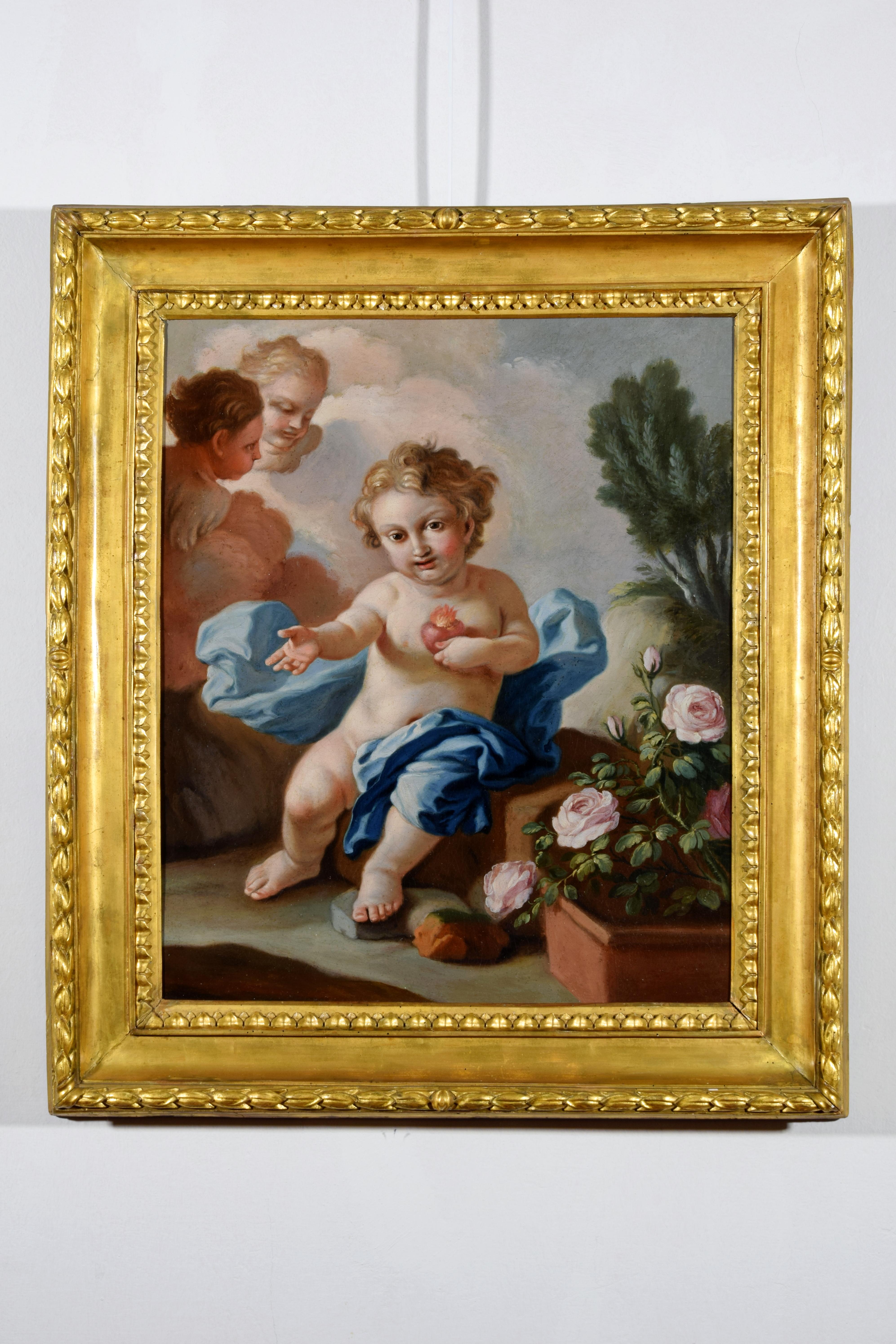 18th Century, Italian painting with Sacred Heart of the Child Jesus by Pietro Ba For Sale 3