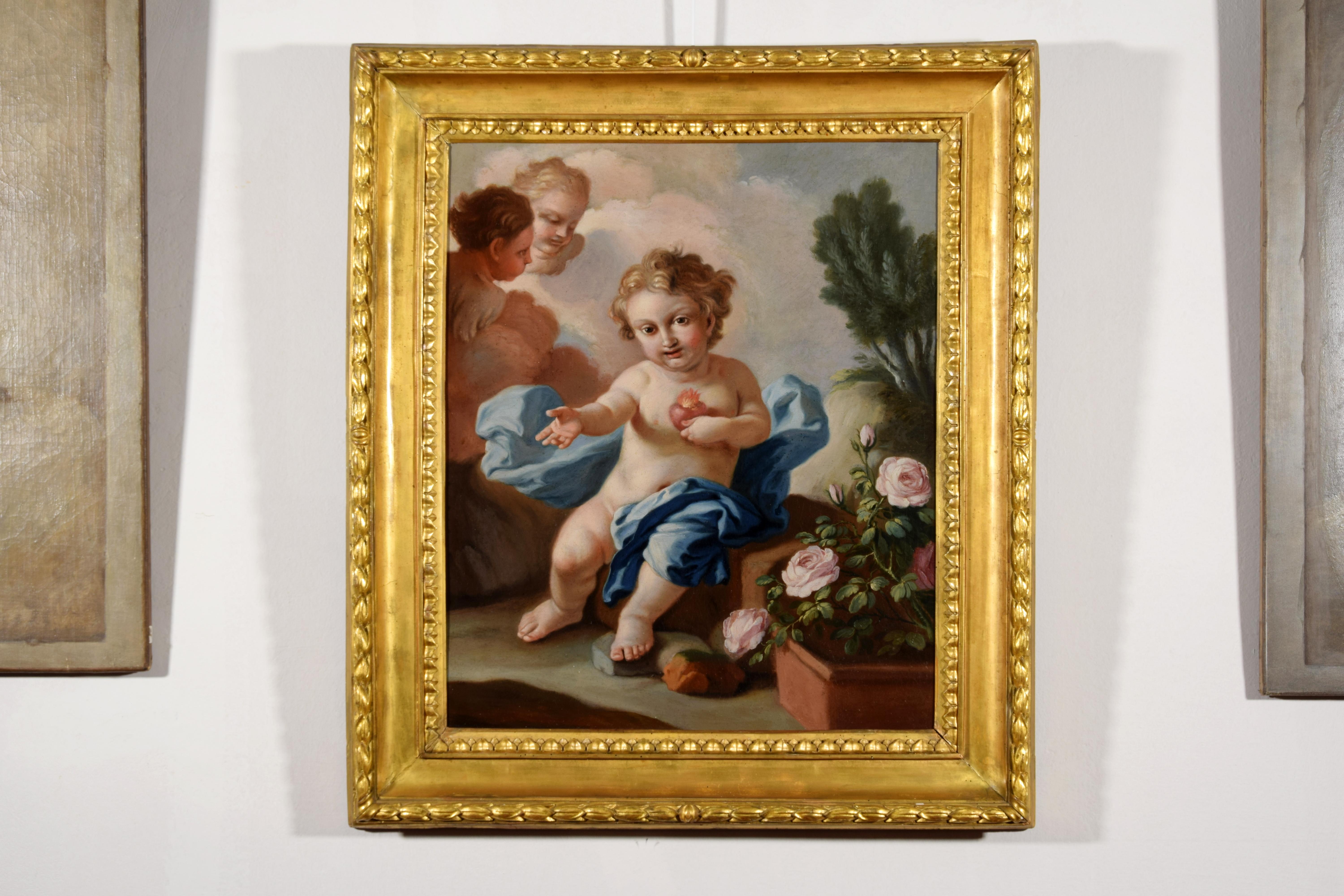 18th Century, Italian painting with Sacred Heart of the Child Jesus by Pietro Ba For Sale 4