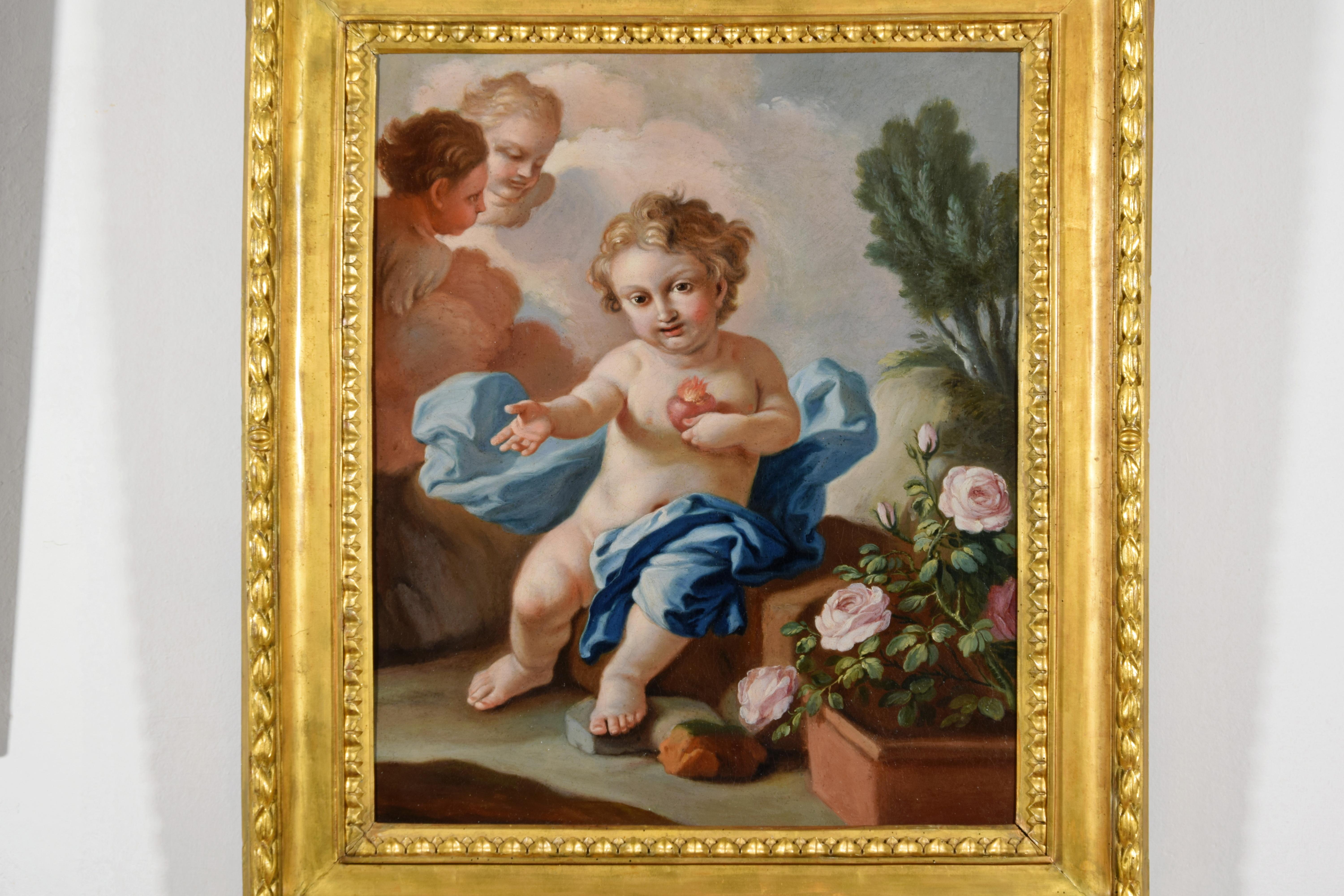 18th Century, Italian painting with Sacred Heart of the Child Jesus by Pietro Ba For Sale 6