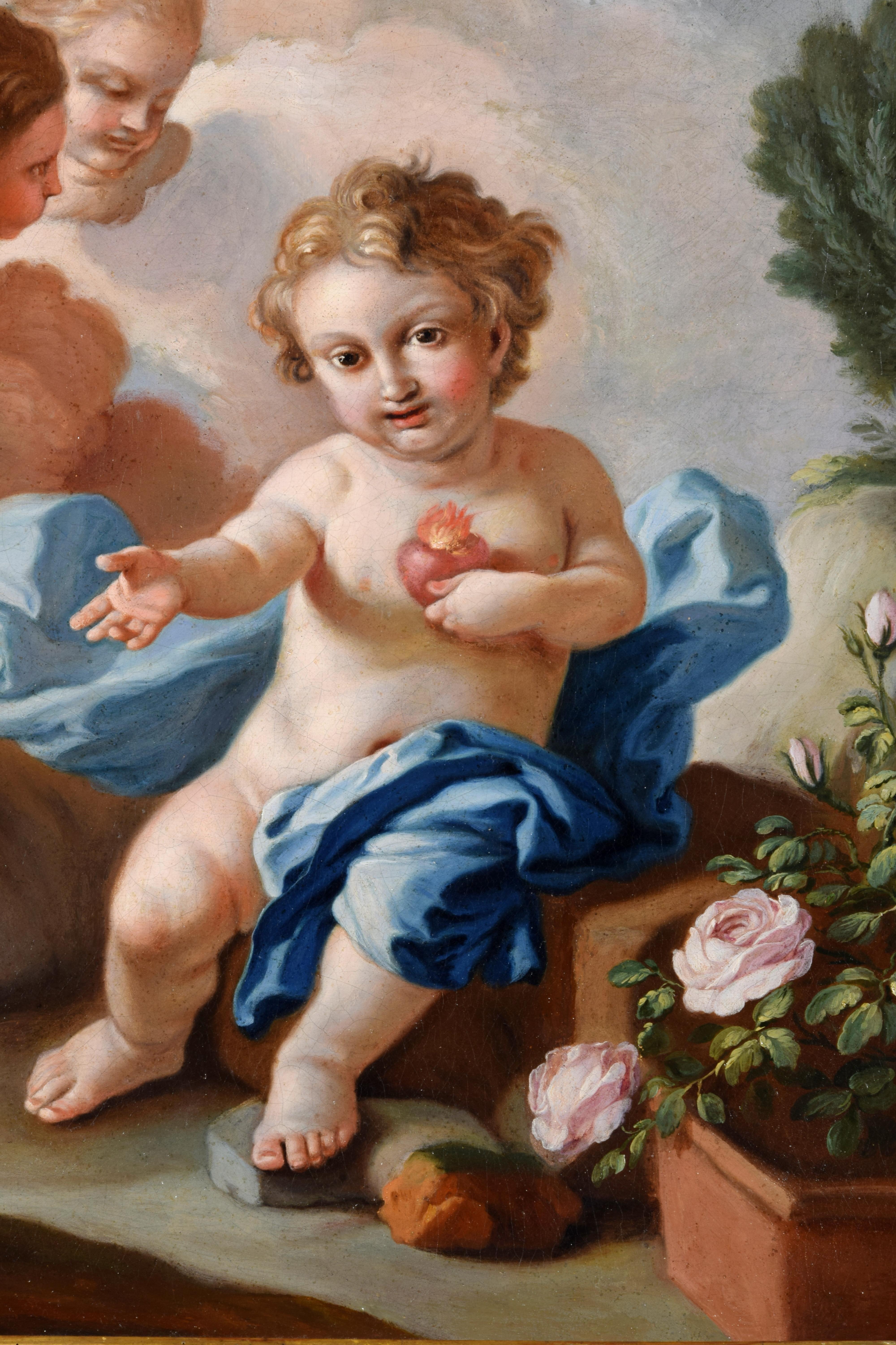 Italienisches Gemälde des 18. Jahrhunderts mit dem heiligen Herz des Kindes Jesus von Pietro Ba im Angebot 10