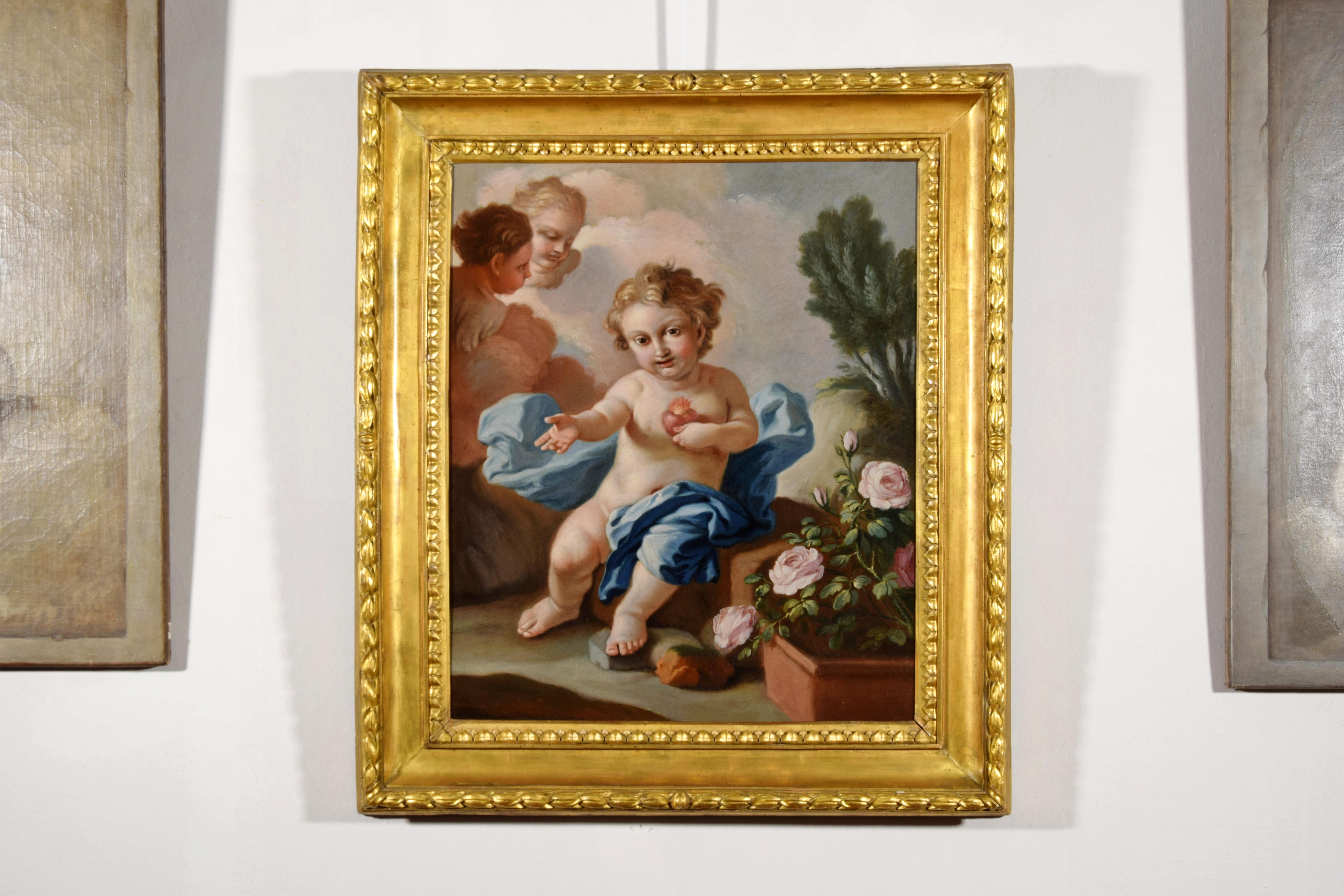 18th Century, Italian painting with Sacred Heart of the Child Jesus by Pietro Ba For Sale 9