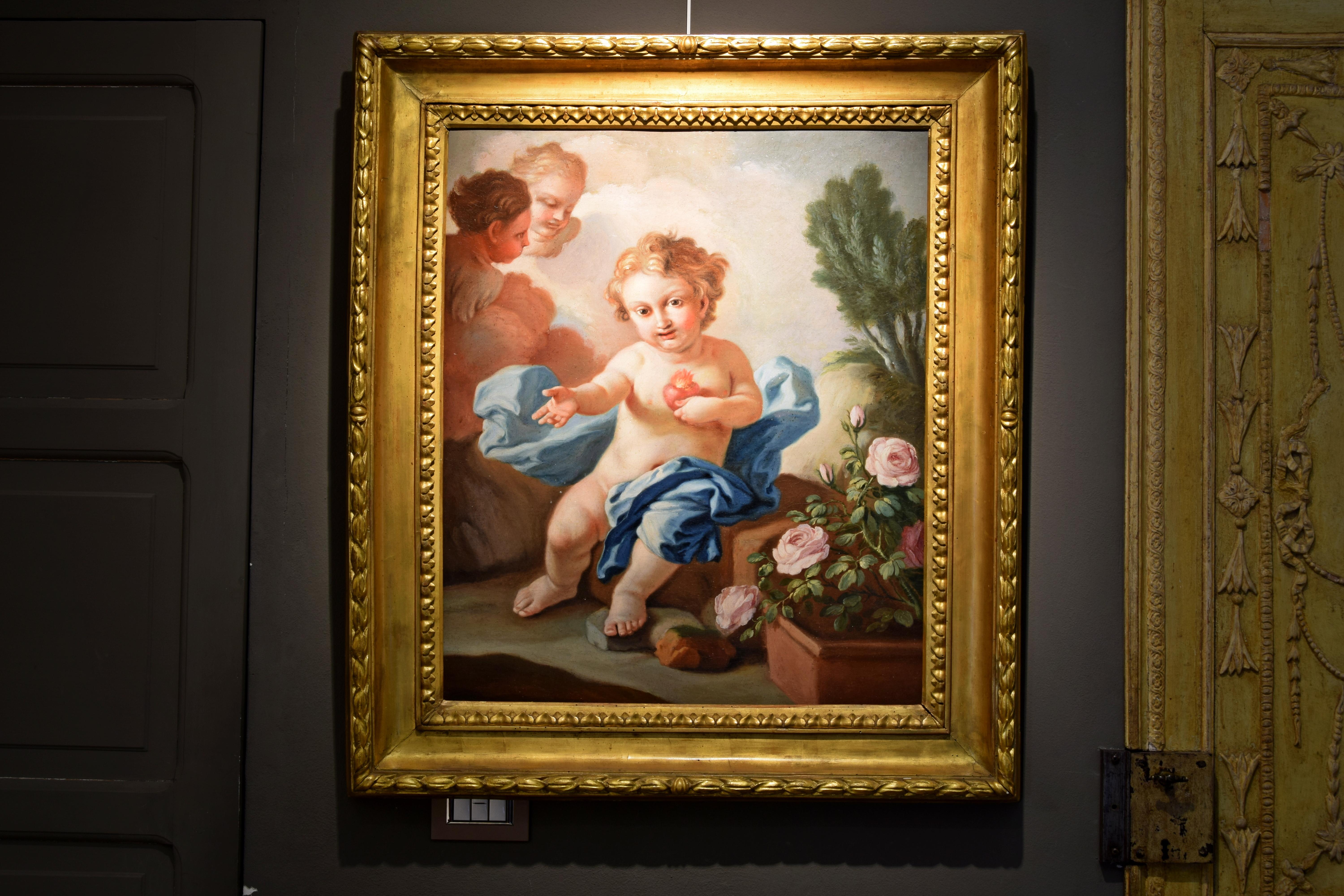 Italienisches Gemälde des 18. Jahrhunderts mit dem heiligen Herz des Kindes Jesus von Pietro Ba im Angebot 13