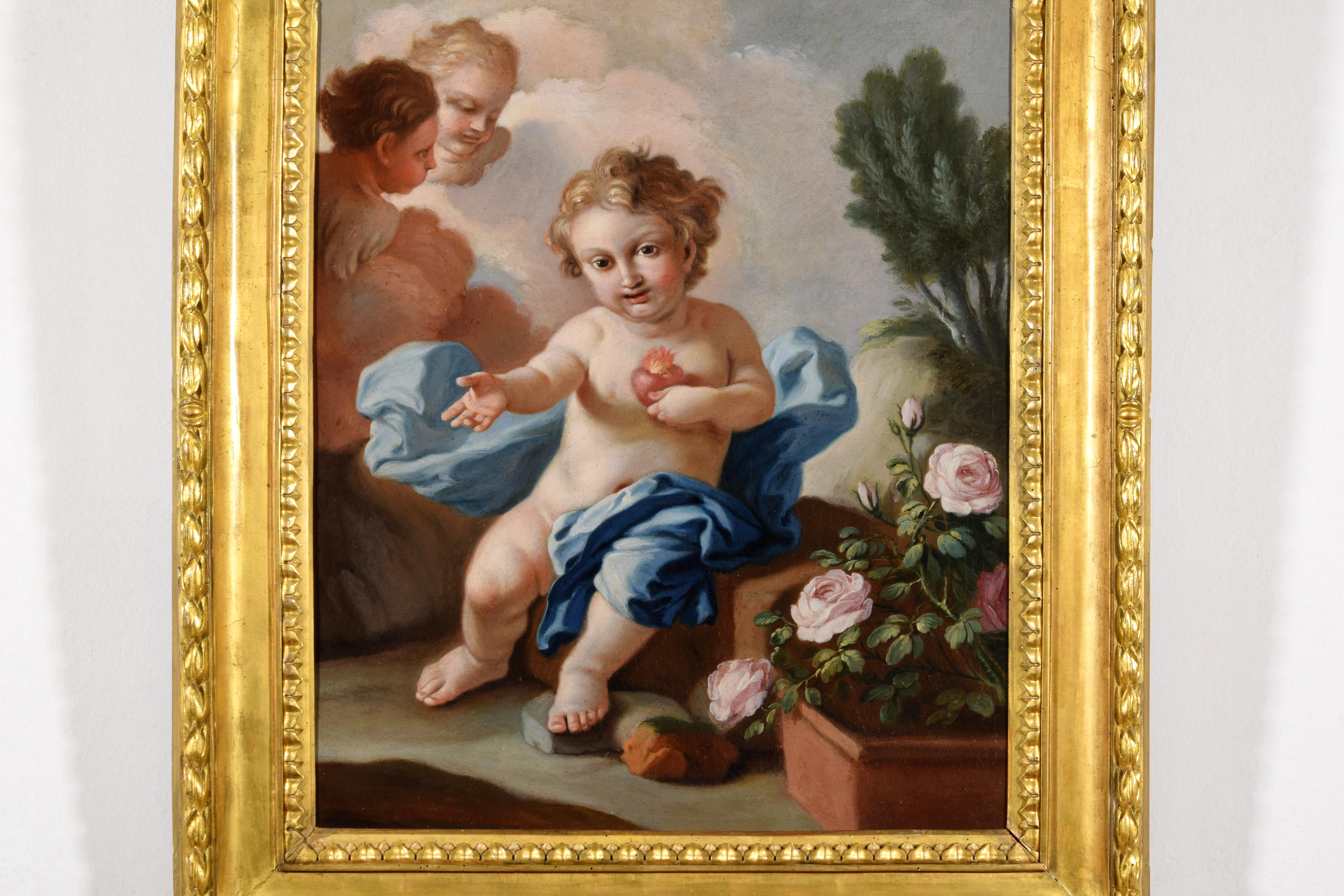 Italienisches Gemälde des 18. Jahrhunderts mit dem heiligen Herz des Kindes Jesus von Pietro Ba (Barock) im Angebot